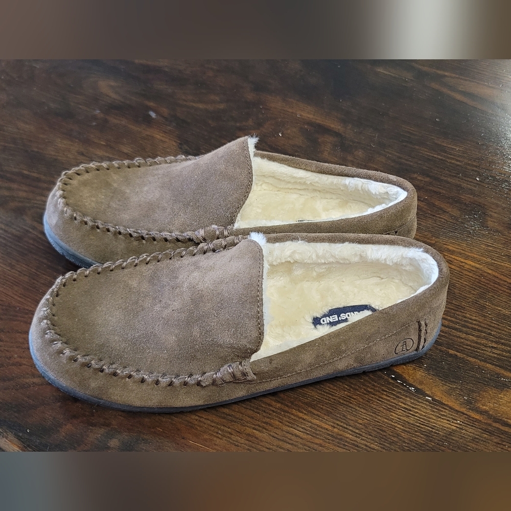 Lands End Brown Suede Men's Slippers With Shearling Size 9D